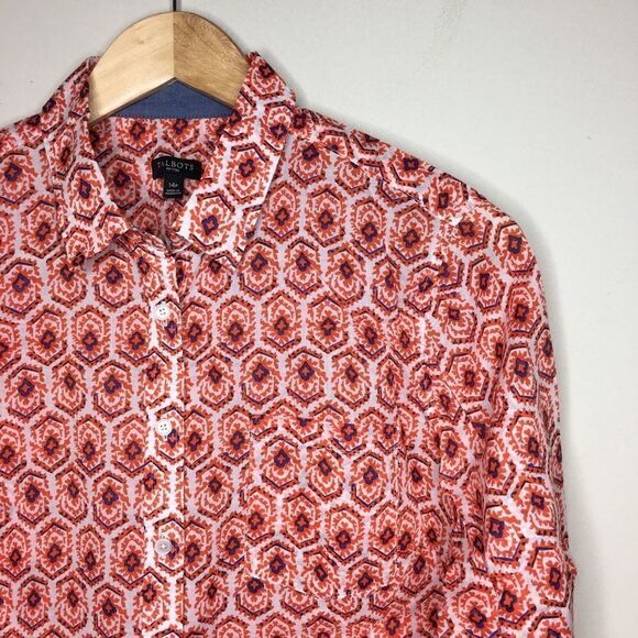 Talbots Sz 14P Red Print Button Up Blouse - Picture 1 of 6
